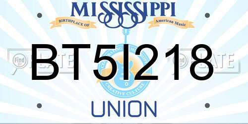 BT5I218 Mississippi License Plate