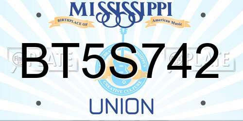 BT5S742 Mississippi License Plate