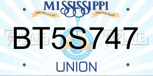 BT5S747 Mississippi License Plate