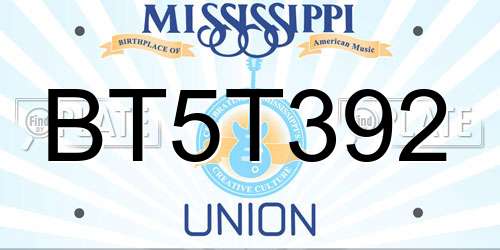 BT5T392 Mississippi License Plate