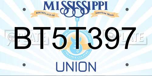 BT5T397 Mississippi License Plate