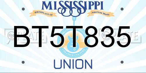 BT5T835 Mississippi License Plate