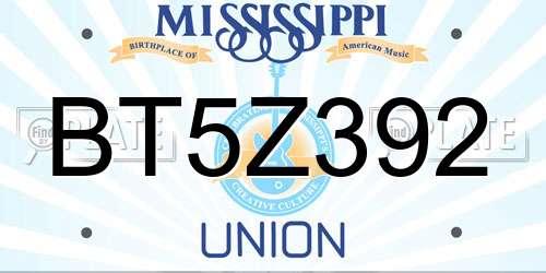 BT5Z392 Mississippi License Plate