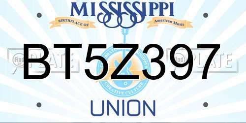 BT5Z397 Mississippi License Plate