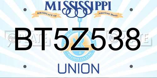 BT5Z538 Mississippi License Plate