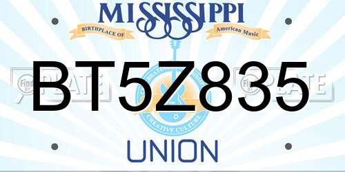 BT5Z835 Mississippi License Plate