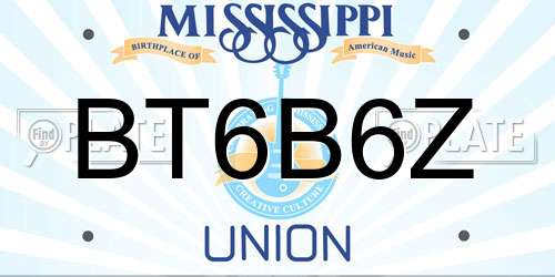 BT6B6Z Mississippi License Plate