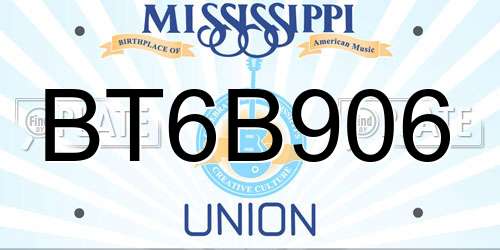 BT6B906 Mississippi License Plate
