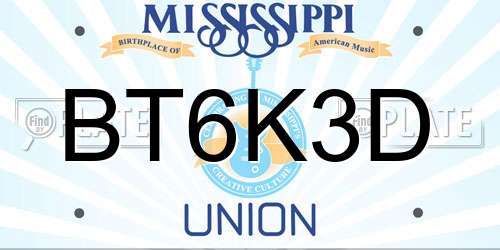 BT6K3D Mississippi License Plate