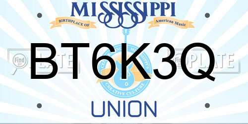 BT6K3Q Mississippi License Plate