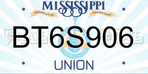 BT6S906 Mississippi License Plate