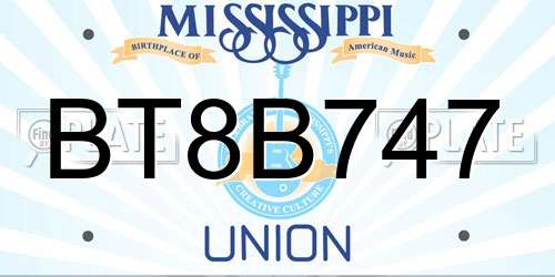 BT8B747 Mississippi License Plate