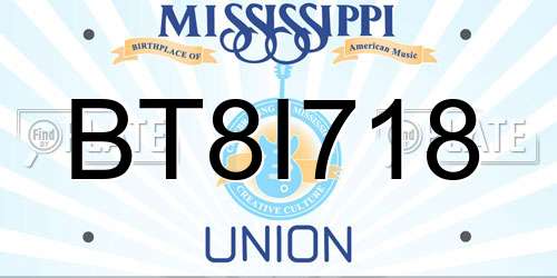 BT8I718 Mississippi License Plate