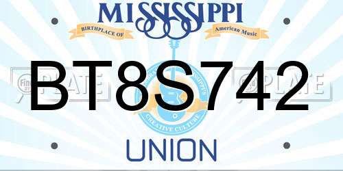 BT8S742 Mississippi License Plate