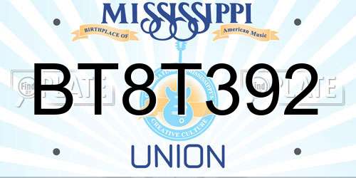 BT8T392 Mississippi License Plate