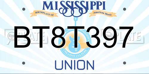 BT8T397 Mississippi License Plate