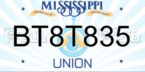 BT8T835 Mississippi License Plate