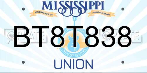 BT8T838 Mississippi License Plate