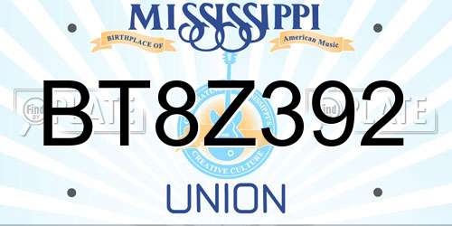 BT8Z392 Mississippi License Plate