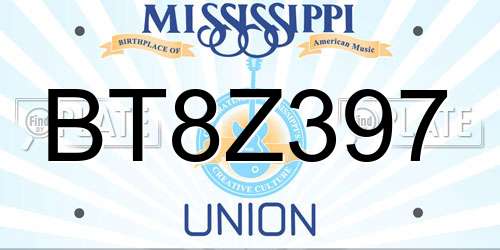 BT8Z397 Mississippi License Plate