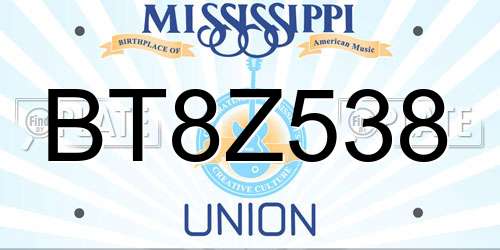 BT8Z538 Mississippi License Plate