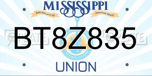 BT8Z835 Mississippi License Plate