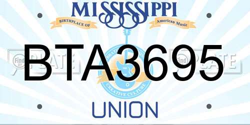 BTA3695 Mississippi License Plate