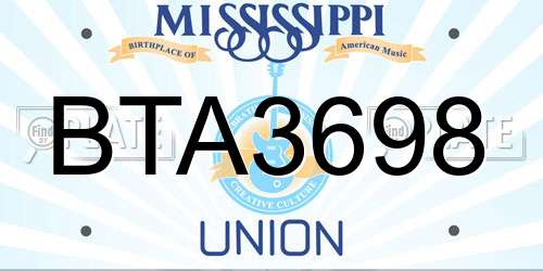 BTA3698 Mississippi License Plate