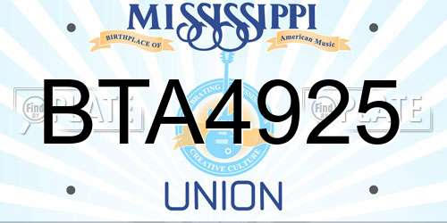 BTA4925 Mississippi License Plate