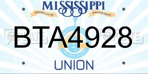 BTA4928 Mississippi License Plate