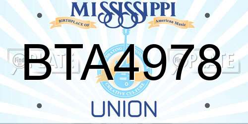 BTA4978 Mississippi License Plate