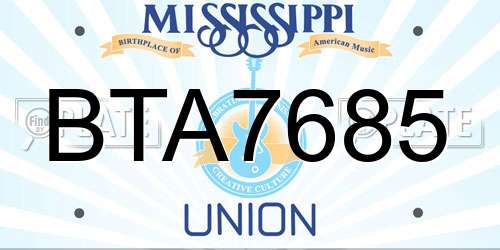 BTA7685 Mississippi License Plate