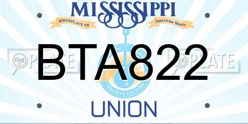 BTA822 Mississippi License Plate