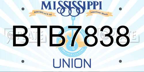 BTB7838 Mississippi License Plate