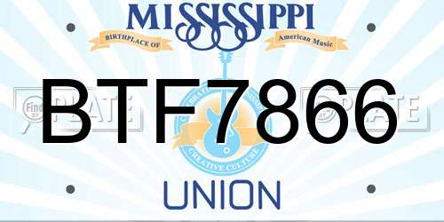 BTF7866 Mississippi License Plate