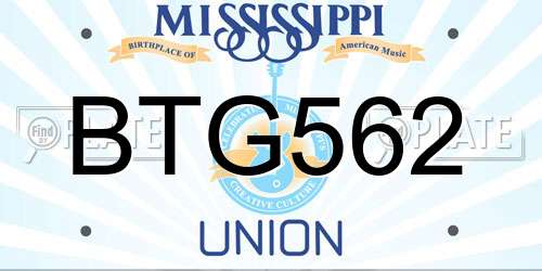 BTG562 Mississippi License Plate