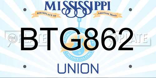 BTG862 Mississippi License Plate