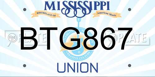 BTG867 Mississippi License Plate