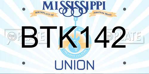 BTK142 Mississippi License Plate