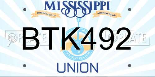 BTK492 Mississippi License Plate