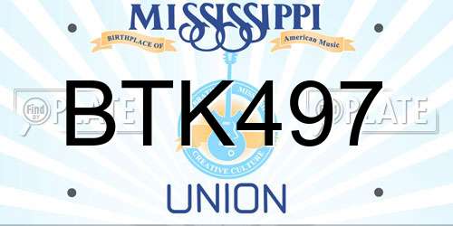 BTK497 Mississippi License Plate