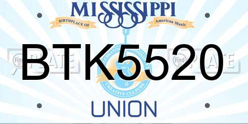 BTK5520 Mississippi License Plate