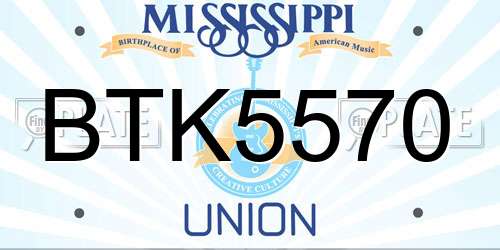 BTK5570 Mississippi License Plate