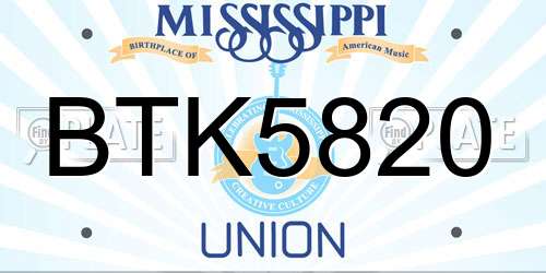 BTK5820 Mississippi License Plate
