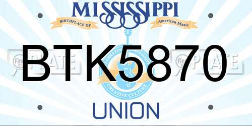 BTK5870 Mississippi License Plate