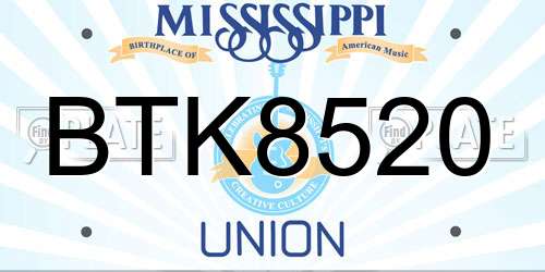 BTK8520 Mississippi License Plate