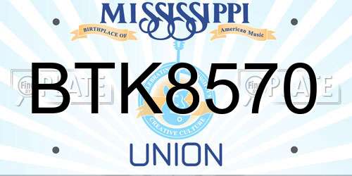 BTK8570 Mississippi License Plate