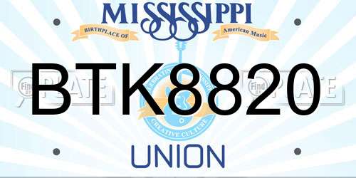 BTK8820 Mississippi License Plate