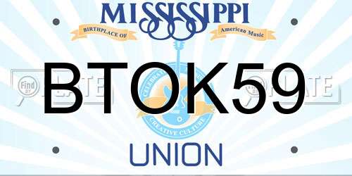 BTOK59 Mississippi License Plate