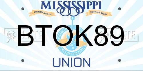 BTOK89 Mississippi License Plate